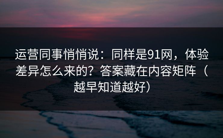 运营同事悄悄说：同样是91网，体验差异怎么来的？答案藏在内容矩阵（越早知道越好）